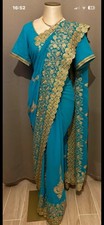 sari bleu et doré taille XL/