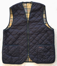 Barbour mens Navy Blue Quilted Waistcoat Zip In Liner Vest Gilet size 46 (L)