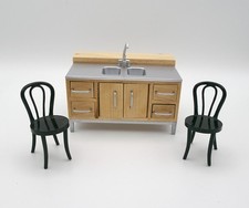 Two hard to find vintage Lundby Kitchen chairs (1990s) and Modern Sink Unit 1:16