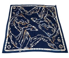 Hermes Shawl Scarf Stole Chevaux Dechaines Navy Cashmere Silk Auth Box Carre 140
