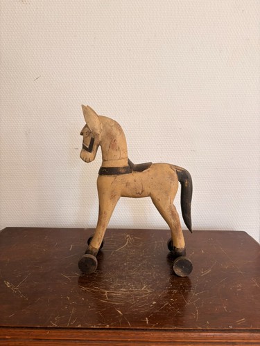 Ancien jouet cheval roue - ancien,