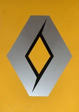 ANCIENNE PLAQUE EN TOLE PEINTURE LAQUEE LOGO DE RENAULT  YVARAL