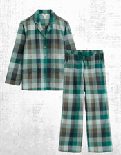 Women’s Seasalt Pyjama Set Collared Cotton Moon Check Green  Pebble Selling