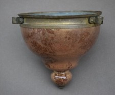 Culot de lustre à lampe à pétrole en faïence , décor fleurs et paysages, XIXème 