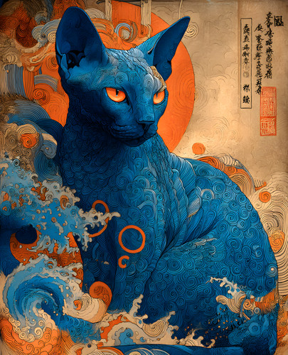 Blue sphynx cat with orange - cat,