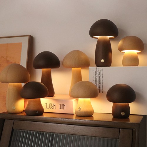 Lampe champignon led - champignon, bois