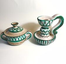 Rare Robert Picault Vallauris Ceramic 50 Covered Pot And Candle Holder Lamp Stand