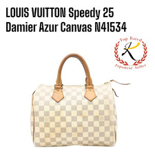 LOUIS VUITTON Speedy 25 Hand Bag N41534 Damier Azur Canvas MB5111 White Gray F/J