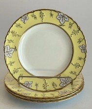 Royal Crown Derby Vine Yellow 8¼” Salad Plates Set of 4 Bone China Gold Trim