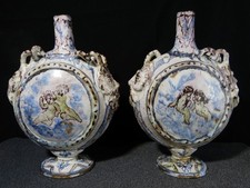 Pair of antique Italian faience water bottle vase? Italy 19th Century 19th