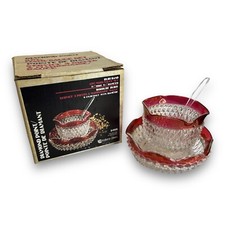 Vintage Indiana Glass Diamond Point Ruby Mayonnaise Bowl, Underplate & Spoon Set