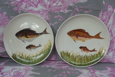 Lunetta Vallauris 2 ceramic fish plates hand decor 22.7cm diameter