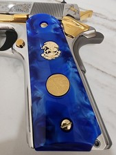 1911 "BLUE PEARL"GOLD PLATED Mexican Eagle /Centenario  Grips Colt 45 ,38 super 