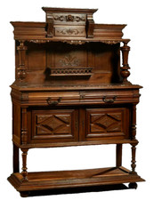 Antique Server, French Henri II Style, Carved, Walnut, Marble Top, 19th C, 1800s