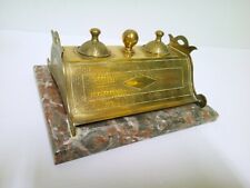 DOUBLE BRONZE AND BRASS INKWELL MARBLE BASE ART DECO