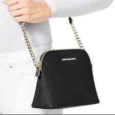 Michael Kors Cindy Lg Dome Crossbody Bag Black Saffiano Leather Gold Hardware