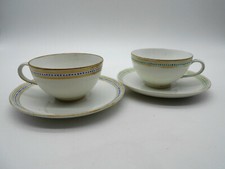  PAIRE TASSE & SOUS TASSE PERLE BLEUE & VERTE EN PORCELAINE DE PARIS XIX ème