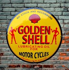 Plaque émaillée GOLDEN SHELL motor cycles enamel sign Huile Autombile