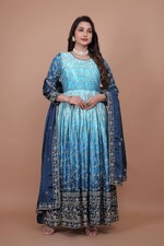 Latest Pure Chinon Silk Blue Gown With Dupatta For Indian Functional Wear