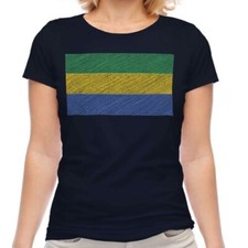Gabon Gribouillage Drapeau Femmes T-Shirt Cadeau Gabonais Football