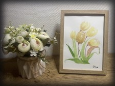 Aquarelle Fleurs Tulipes Jaune