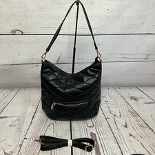 GUSSACI Black Quilted Hobo Satchel Handbag Zip Closure Protective Feet