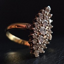 Bague marquise cristaux en nombre important plaqué or taille 59 bijou élégant