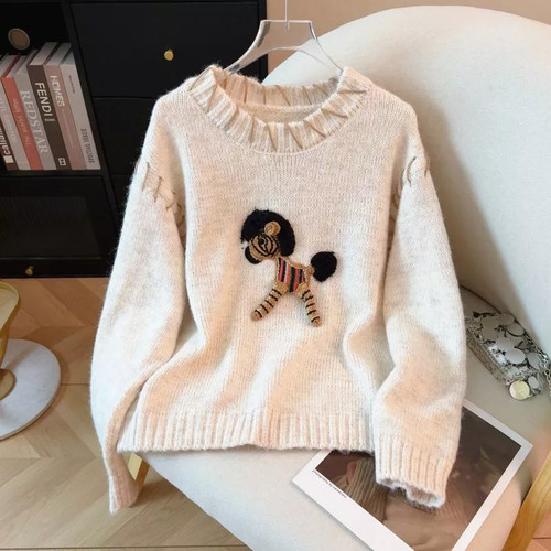 Pull doux abricot broderie - doux,