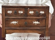 14.8" China Old Huangchu Li Wood Sculpture Feng Shui Flower Bird Drawer