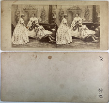 Young woman sleeping in an armchair, vintage albumen print, ca.1880, stereo Ti