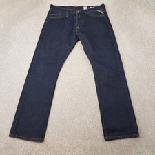 Replay Mens Jeans 34x32 Blue Waitom M983 Straight Slim Denim Indigo W34 L32