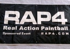 RAP 4, Real Action Paintball, Sponsored Event Banner, Vinyl, 48" × 24".