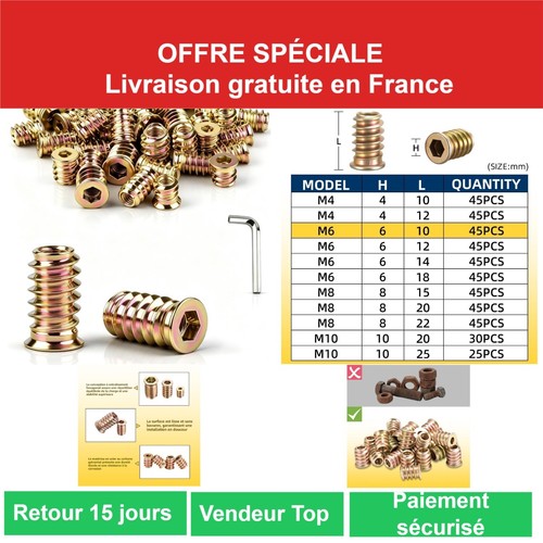 écrous 10mm insert - m6,