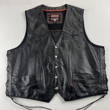 Interstate Leather Black Leather Snap Biker Vest Men’s XXL Motorcycle Style Moto