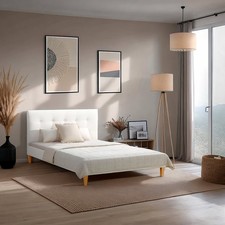 Cadre de Lit 2 Places 140x200 Double Rembourré Bouclé Beige Sommier Homestyle4u