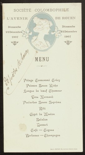 Menu société colombophile - menu.,