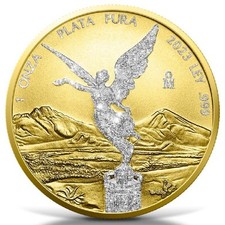 2023 Mexico Gemstones Libertad Diamond 1 oz fine silver 999 500 Mintage 24k gold