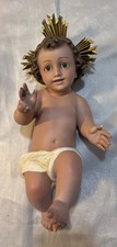 Vtg Baby Jesus 13" Christmas Spain Creche Glass Eyes Removable Gold Halo Nimbus