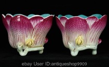3,8" marqué Couleur émail Porcelaine Lotus Fleur Coupe de vin Paire
