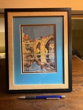 Le vieux pont d'Espalion aquarelle encadrée d'Emile MOTHE