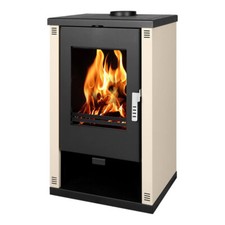 Poêle à bois Cheminée Chauffage au bois Verso Theia Ivoire - 9 Kw