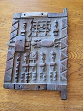 Porte Dogon de Grenier à Mil Bois Sculpté Art Africain Nombreux Symboles 33 cm