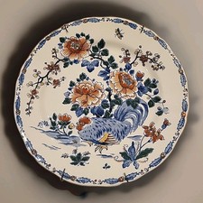 Antique French Earthenware Plate From Gien Featuring A Coq et Pivoines Paris