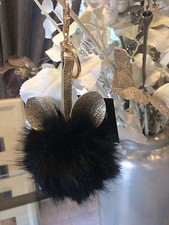 BIJOUX SAC A MAIN PORTE CLES POMPON NOIR ET OR PAILLETTE FOURRURE SYNTHETIQUE 