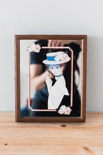 Boite Porte Clé Vintage en Bois Miroir Sérigraphié Femme Milieu du Siècle