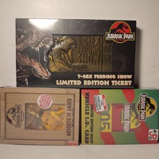 Jurassic Park T-Rex Feeding Show Ticket Vehicle ID Card & Mosquito In Amber Set