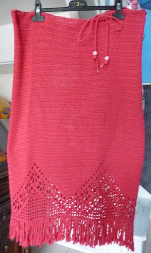 Jupe longue crochet coton rose - jupe,