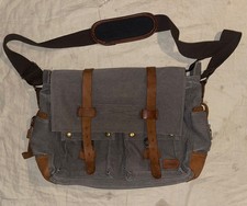 Lifewit Gray Canvas Leather Messenger Crossbody Bag Mens Briefcase Laptop Flaw