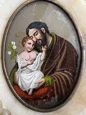 Saint Joseph Painting Oval Frame & Paint Fixed Under Glass
