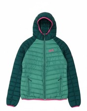 JACK WOLFSKIN Womens Hooded Padded Jacket UK 16 Large Green Colourblock AT04